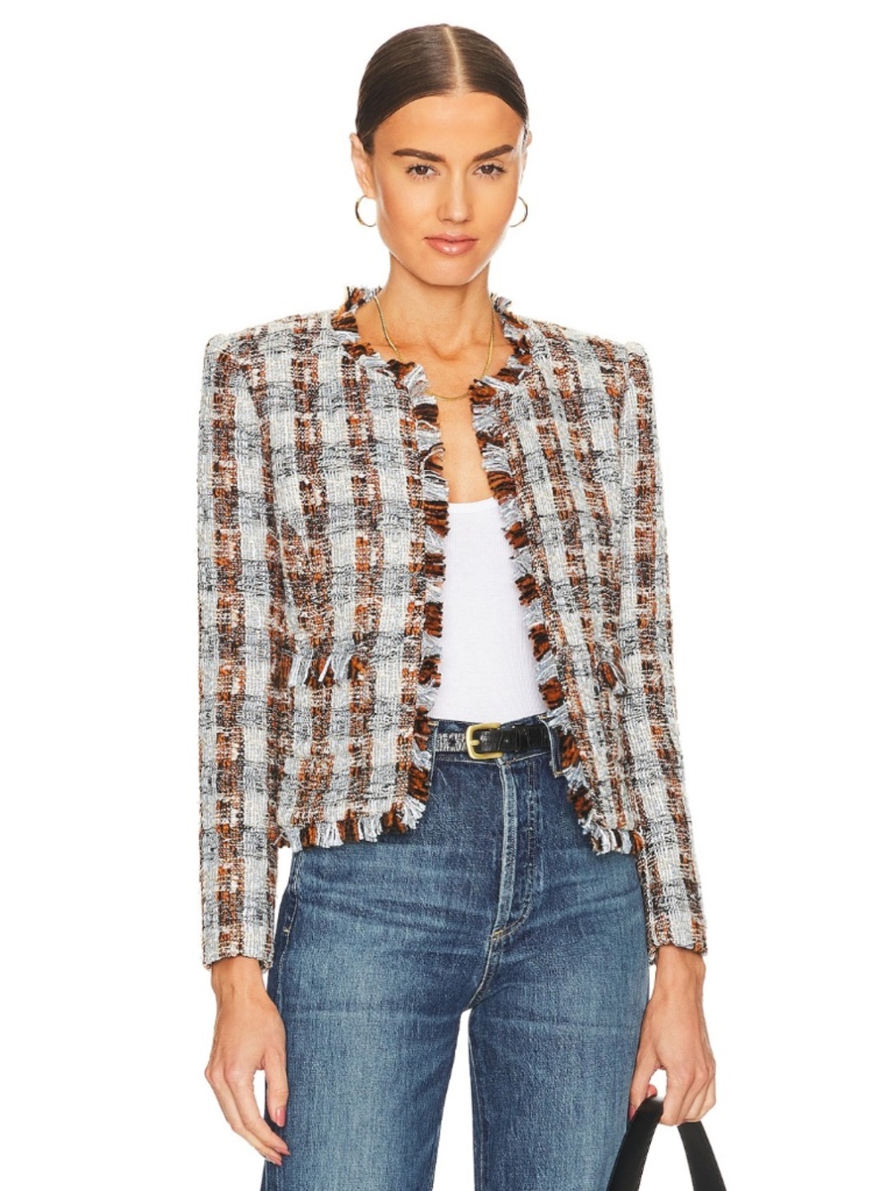 NEW Revolve L'Agence Angelina Tweed Blazer Blue/Orange Multi 0